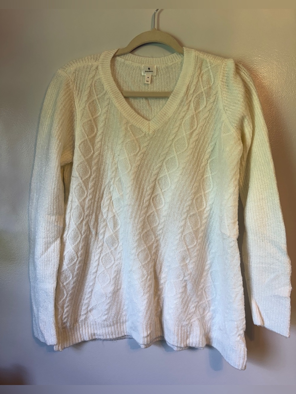 Dressbarn- Asymmetrical V-Neck Sweater - White